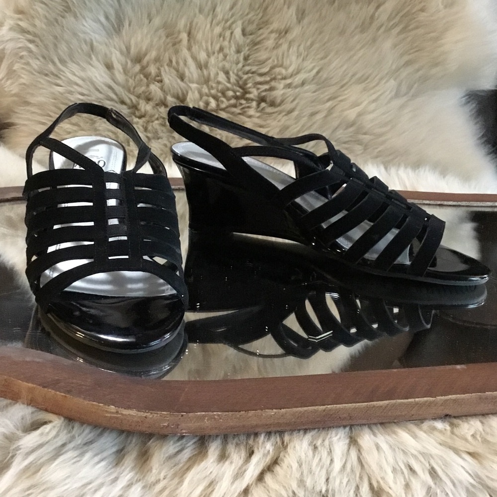 Black Strappy Wedge Sandals